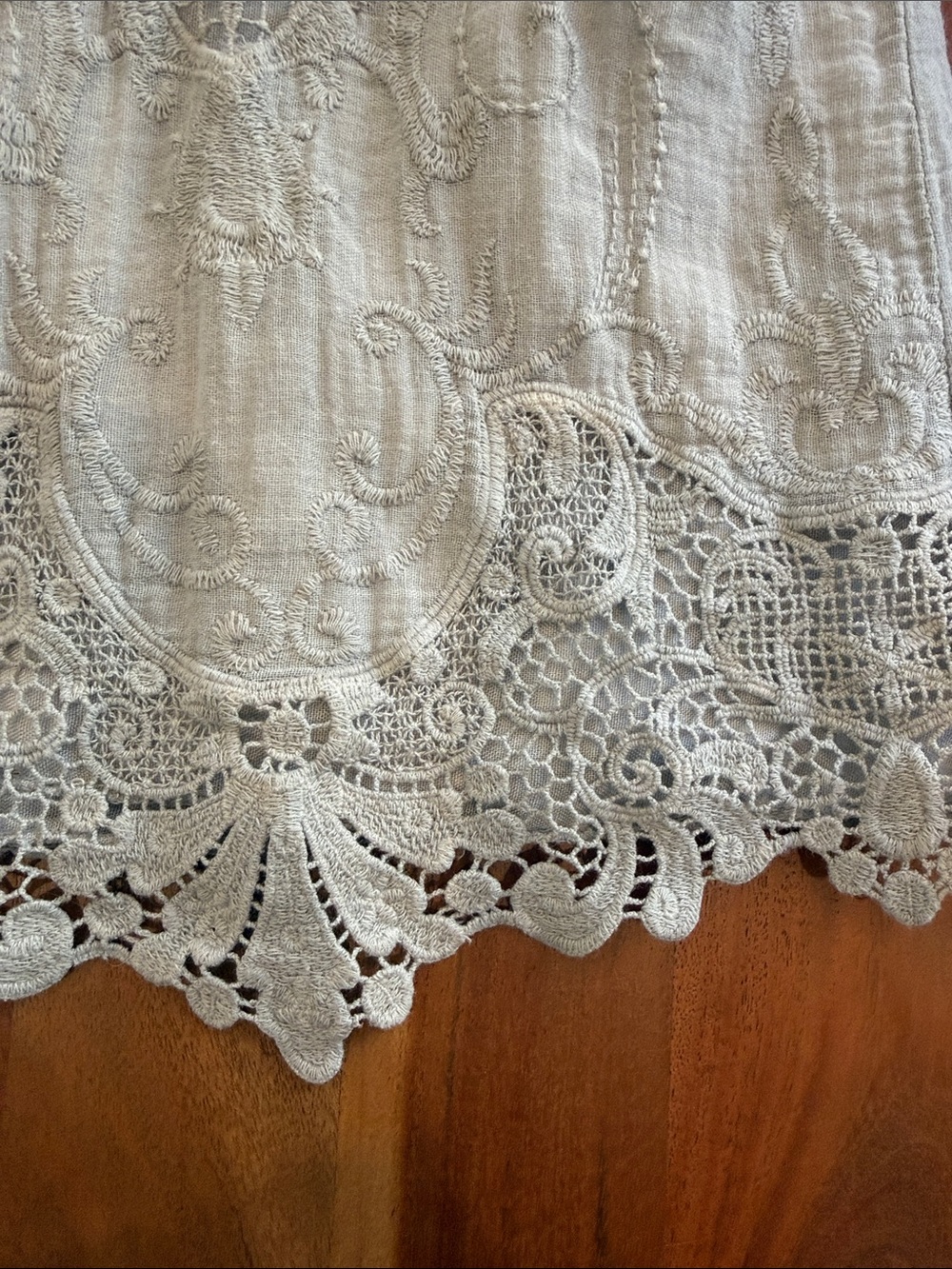 Saks Fifth Avenue Light Gray Lace-Trim Smocked Peasant Tunic - Picture 3 of 13